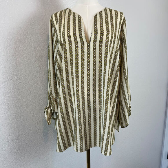 Michael Kors Top Womens 2X Cream Chain Link Print Lightweight Casual Nautical - Picture 1 of 11